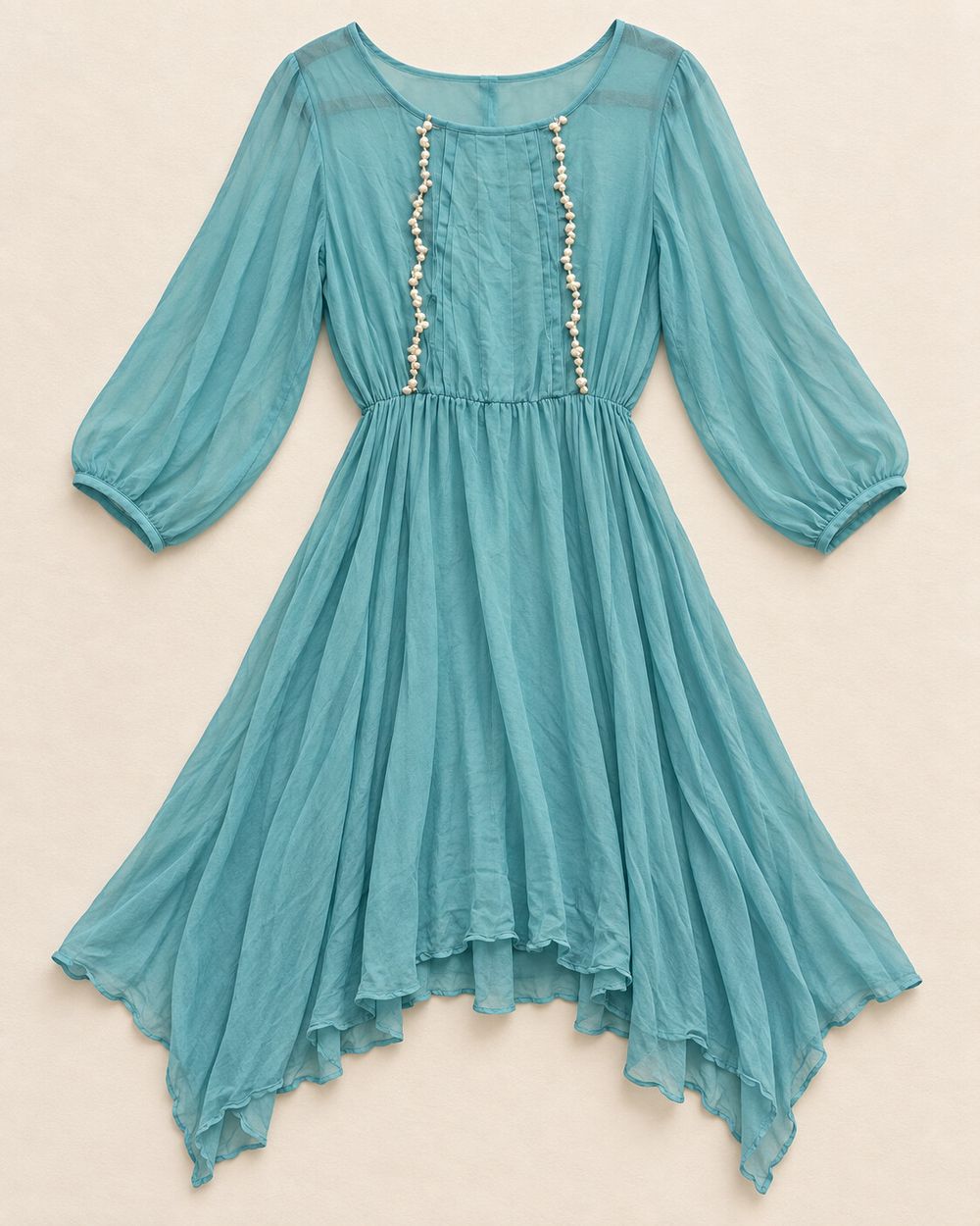 Vintage State of Grace Blue Sheer Flowy Dress - 100% Silk