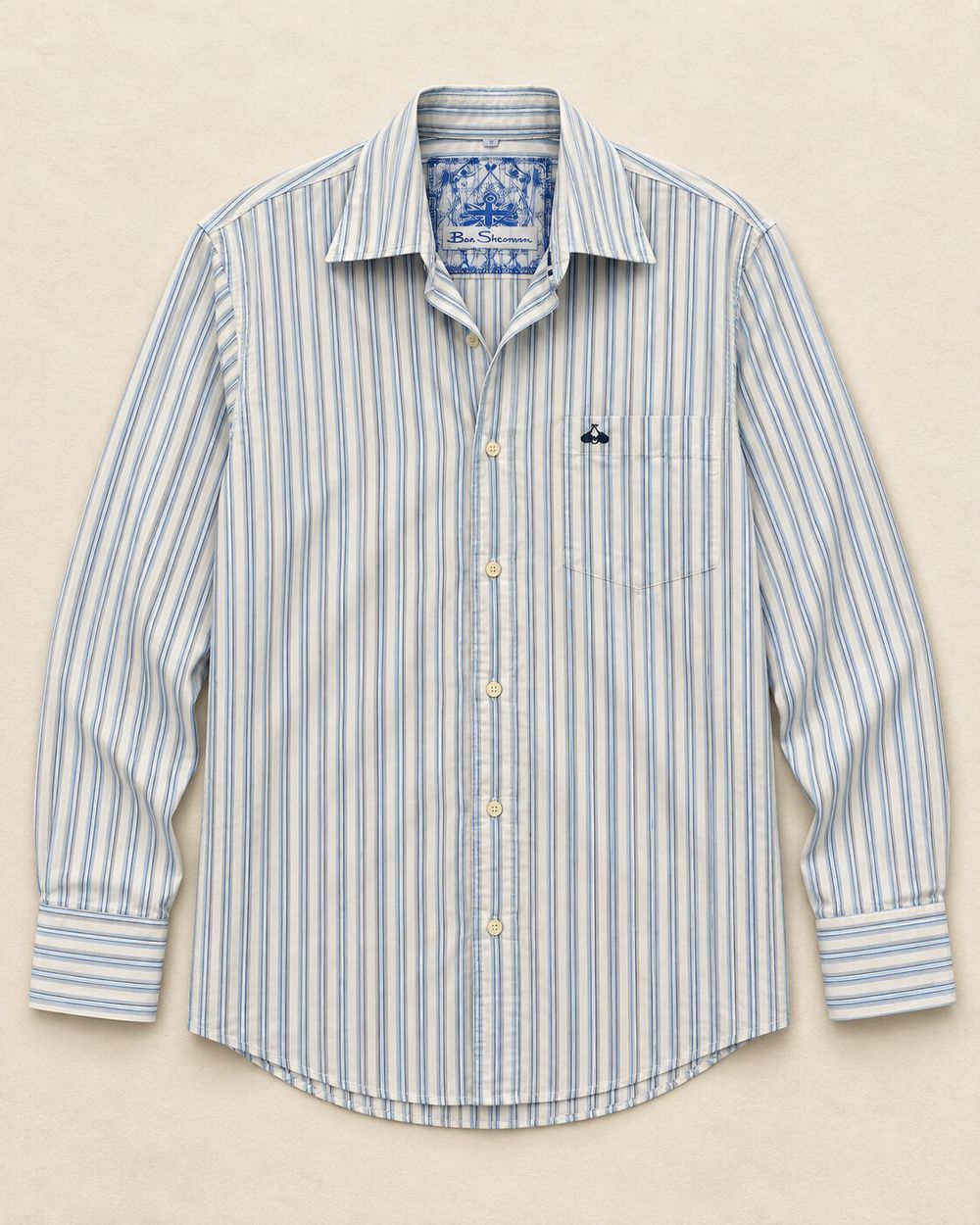 Ben Sherman Blue and White Striped Long-Sleeve Button-Up Shirt