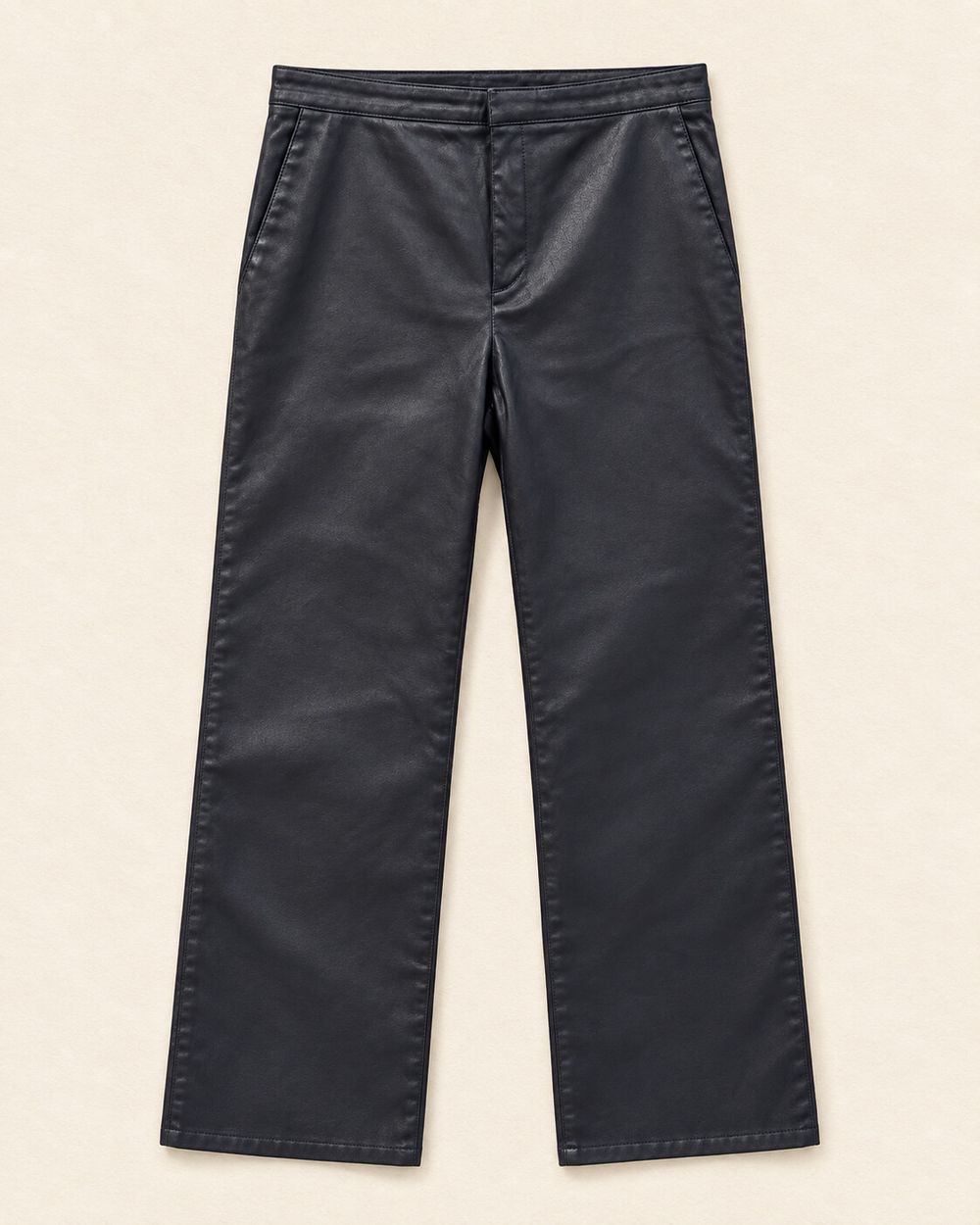 Massimo Dutti Black Coated Straight-Leg Trousers