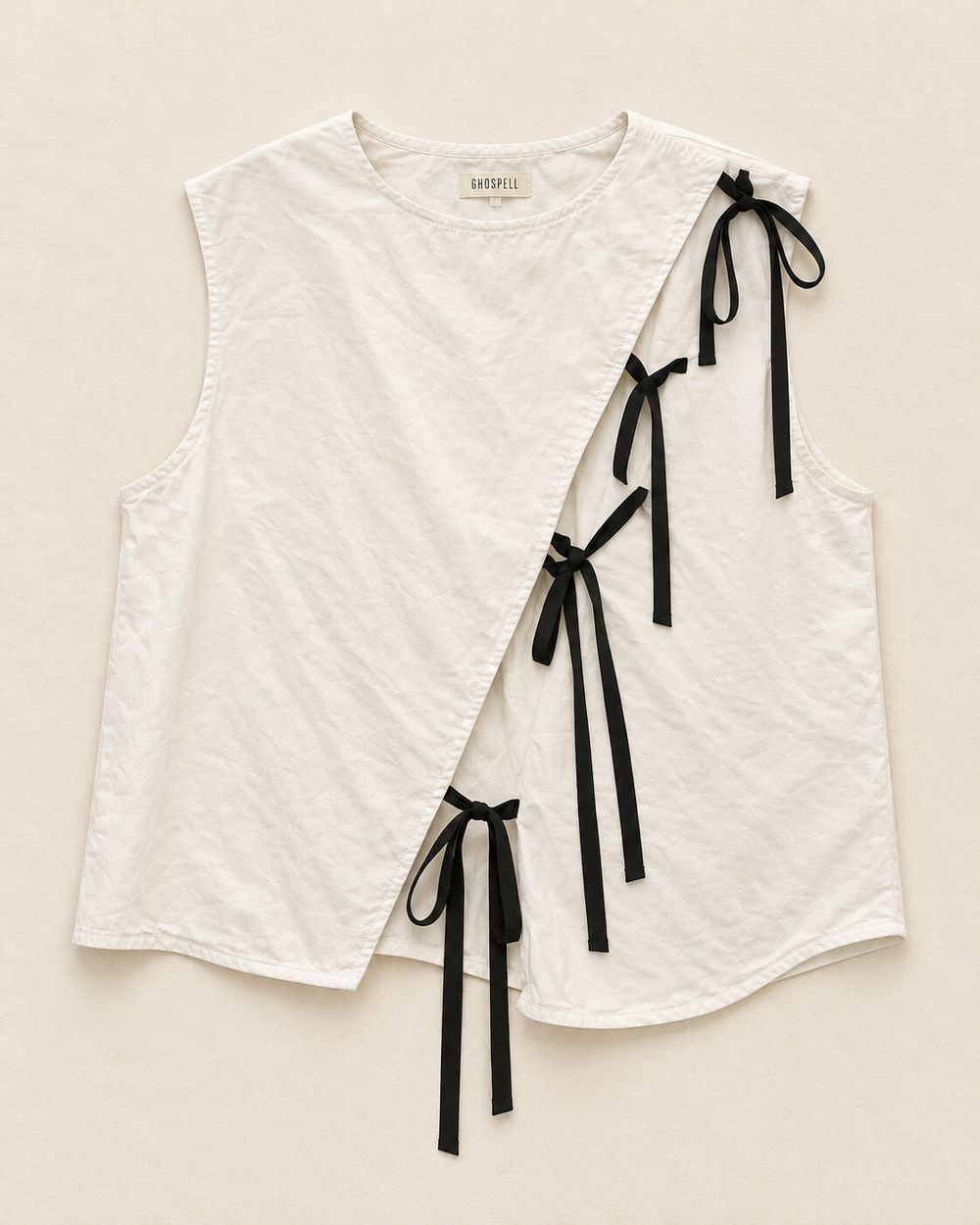 Ghospell White Ribbon Blouse
