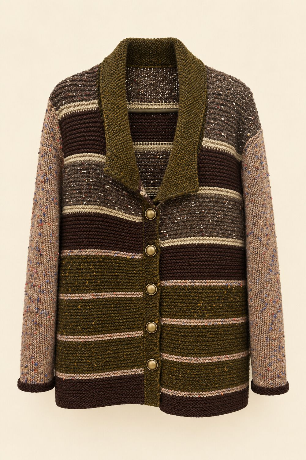 Vintage Rustic Striped Knit Cardigan