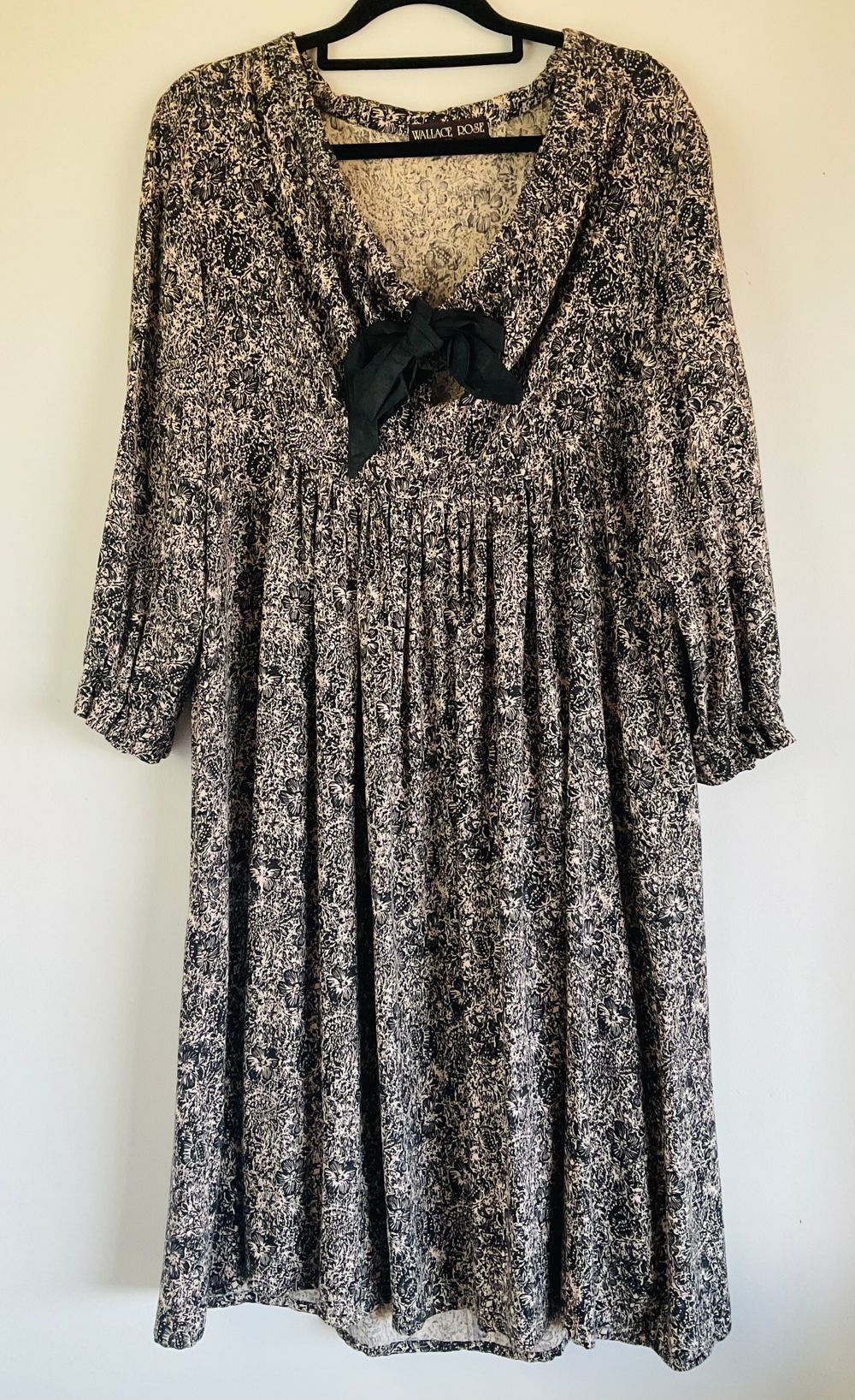 Wallace Rose Baby Doll Black  & Beige Floral Dress