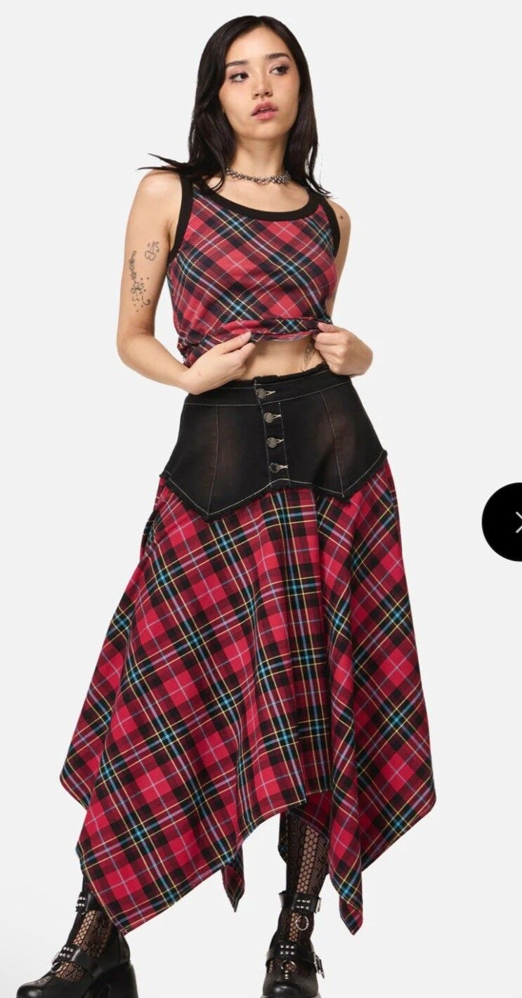 Red Plaid Asymmetrical Skirt