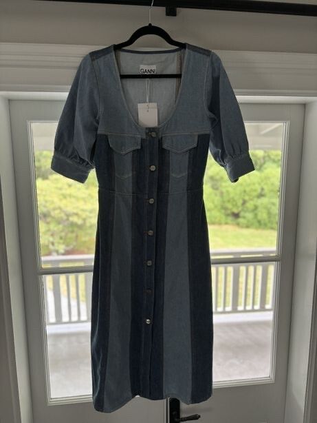 Ganni Cutline Bleach Midi Dress - Denim