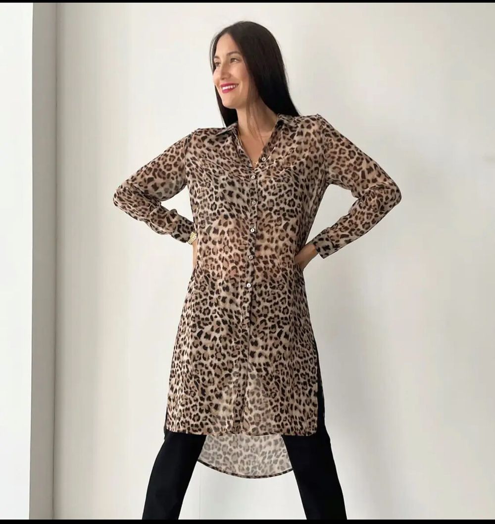 Feathers Estela Leopard Print Longline Shirt – XXL – New With Tags