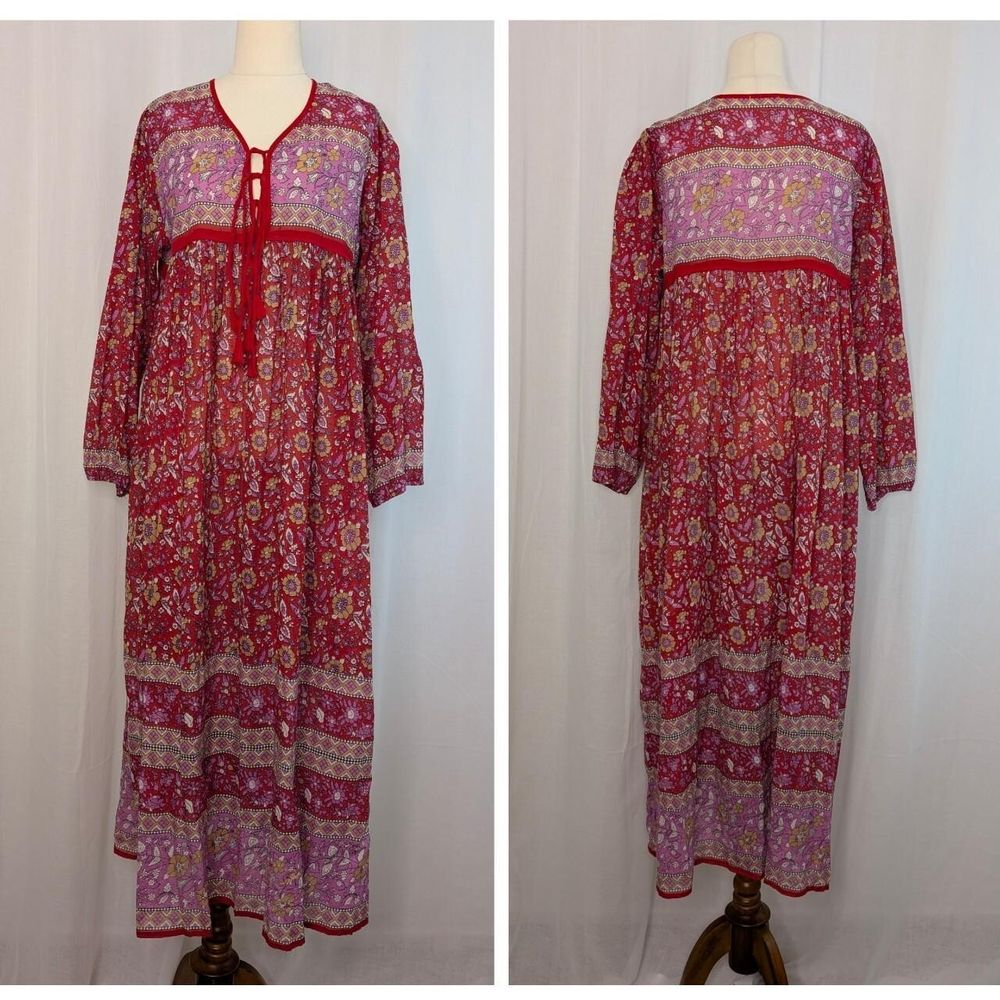 Ankoa Red Maxi Dress Size L 100% Cotton