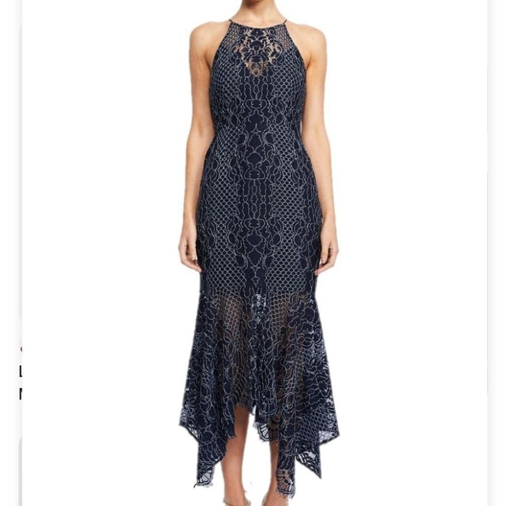 Shona Joy Lace High Neck Handkerchief Midi Dress Sz 10 BNWT