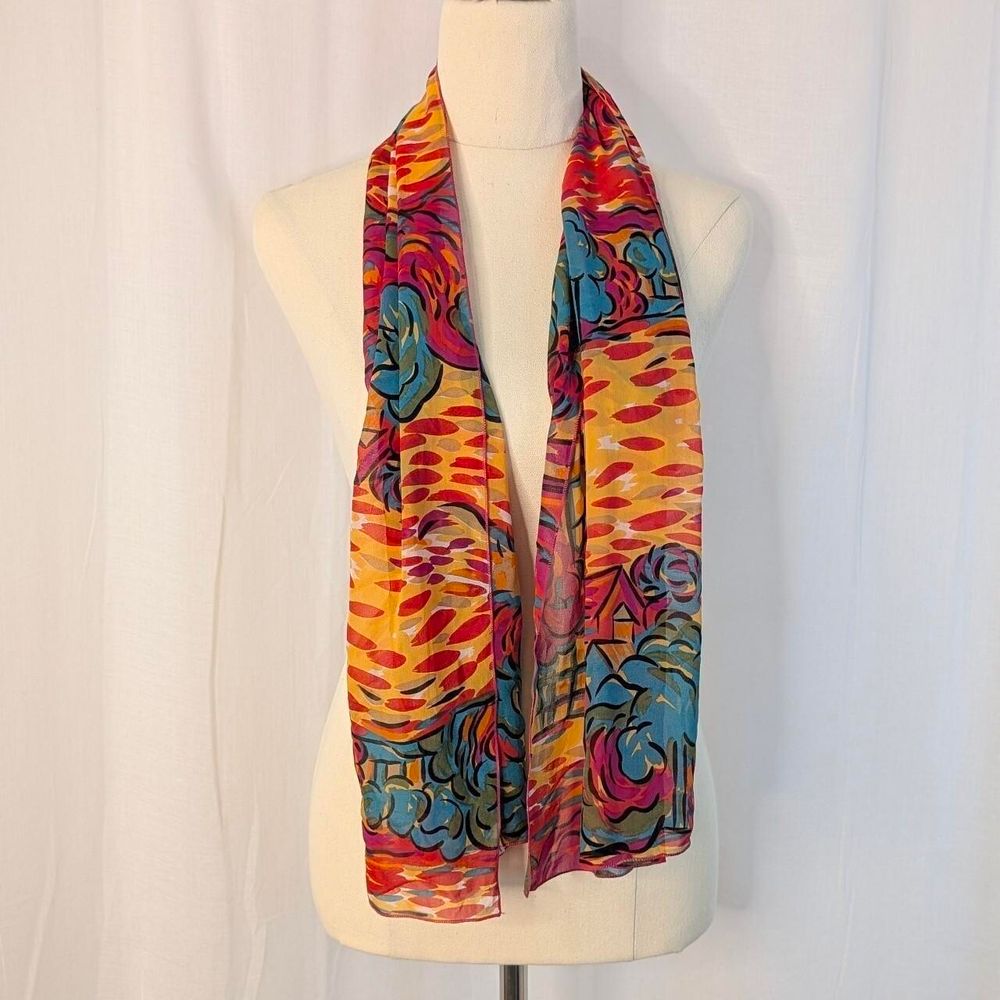 Vintage French Silk Scarf Rectangle Farmhouse