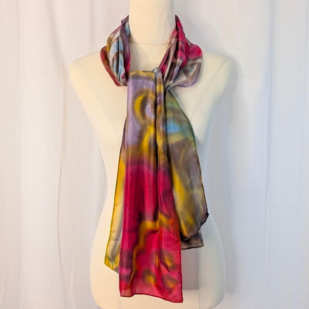 Hand Painted Floral Silk Scarf Hair Scarf Rectangle