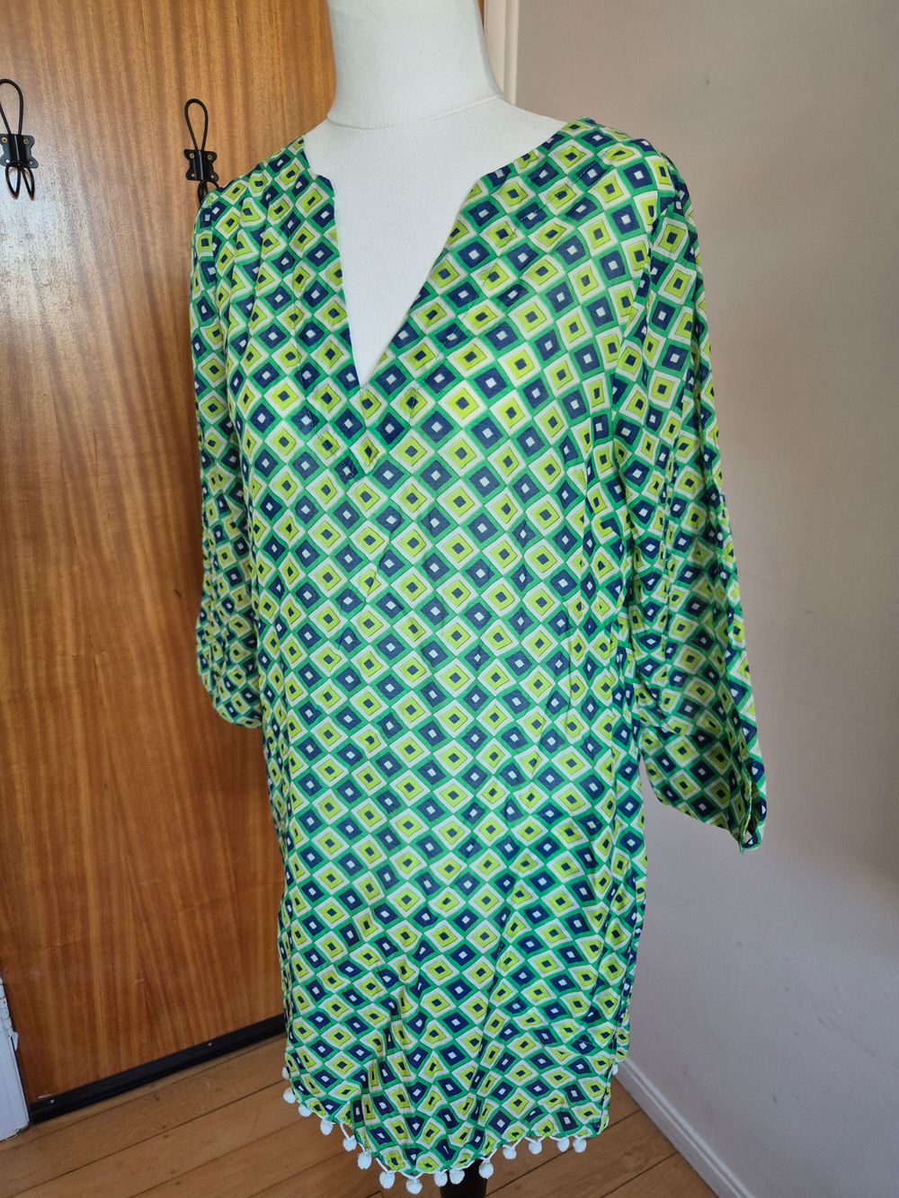 By Julie Brown Green Blue Geometric Print Dress
