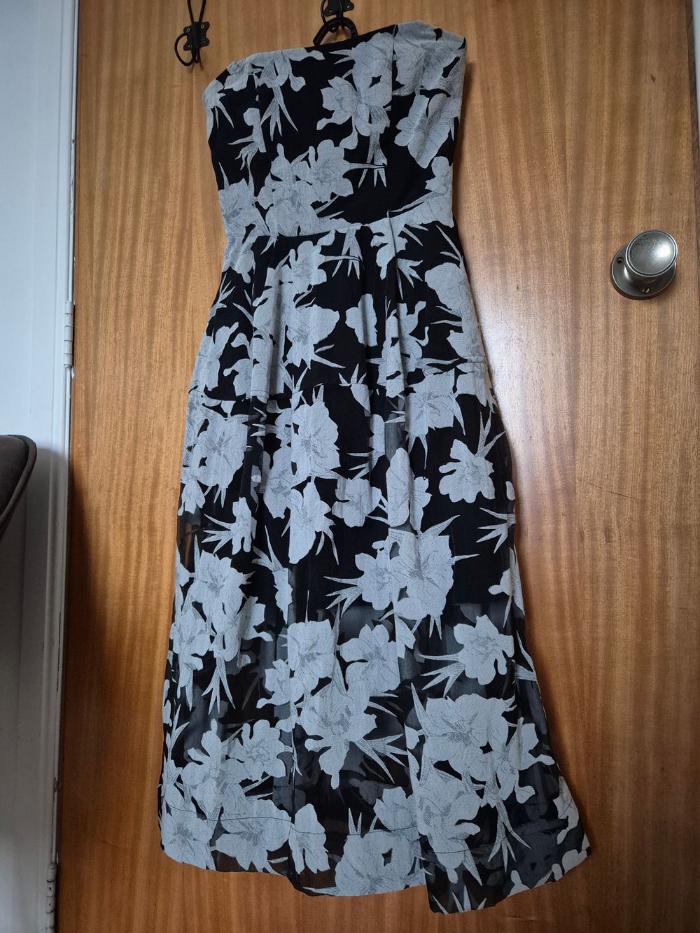 Portmans Black Floral Strapless Dress Size 6