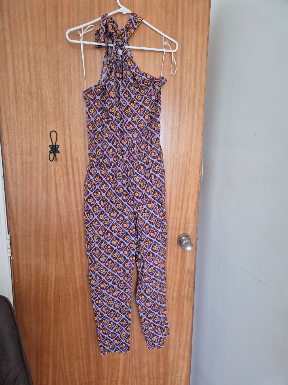 Country Road Retro Geometric Print Viscose Cut In Shoulder Blouson Jumpsuit Size 6