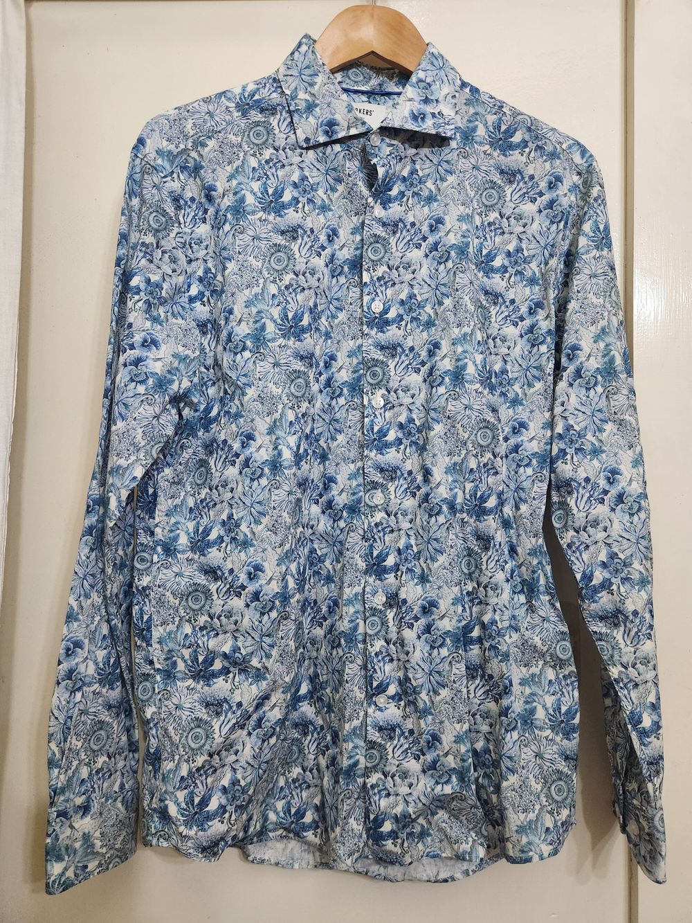 Linen cotton blend men's shirt - blue floral