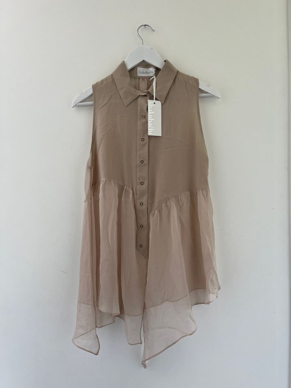 Uneven Panels Sleeveless Shirt Sand 8/S