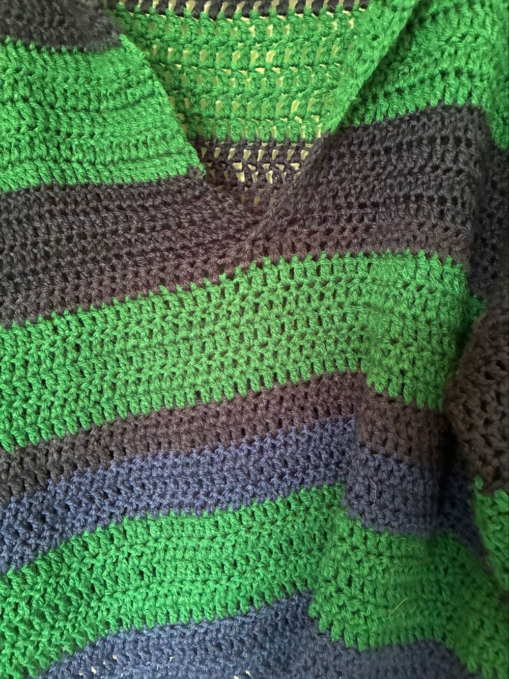 Green and Navy Striped Crochet Jumper