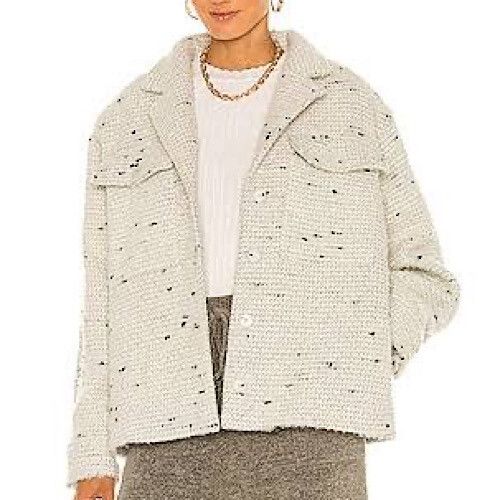 ANINE BING Jacket Leon Grey-White Tweed Wool Blend Sz AU S P Boxy Oversized Warm