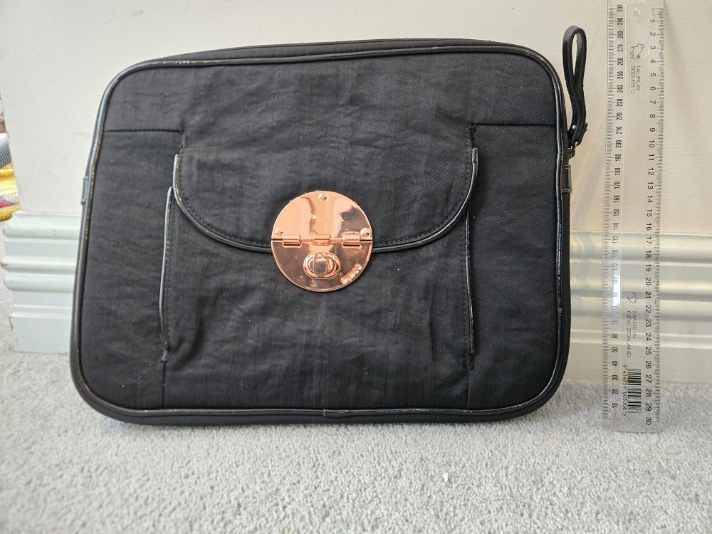 Mimco Black Clutch / Small Laptop Sleeve with Rose-Gold Hardware