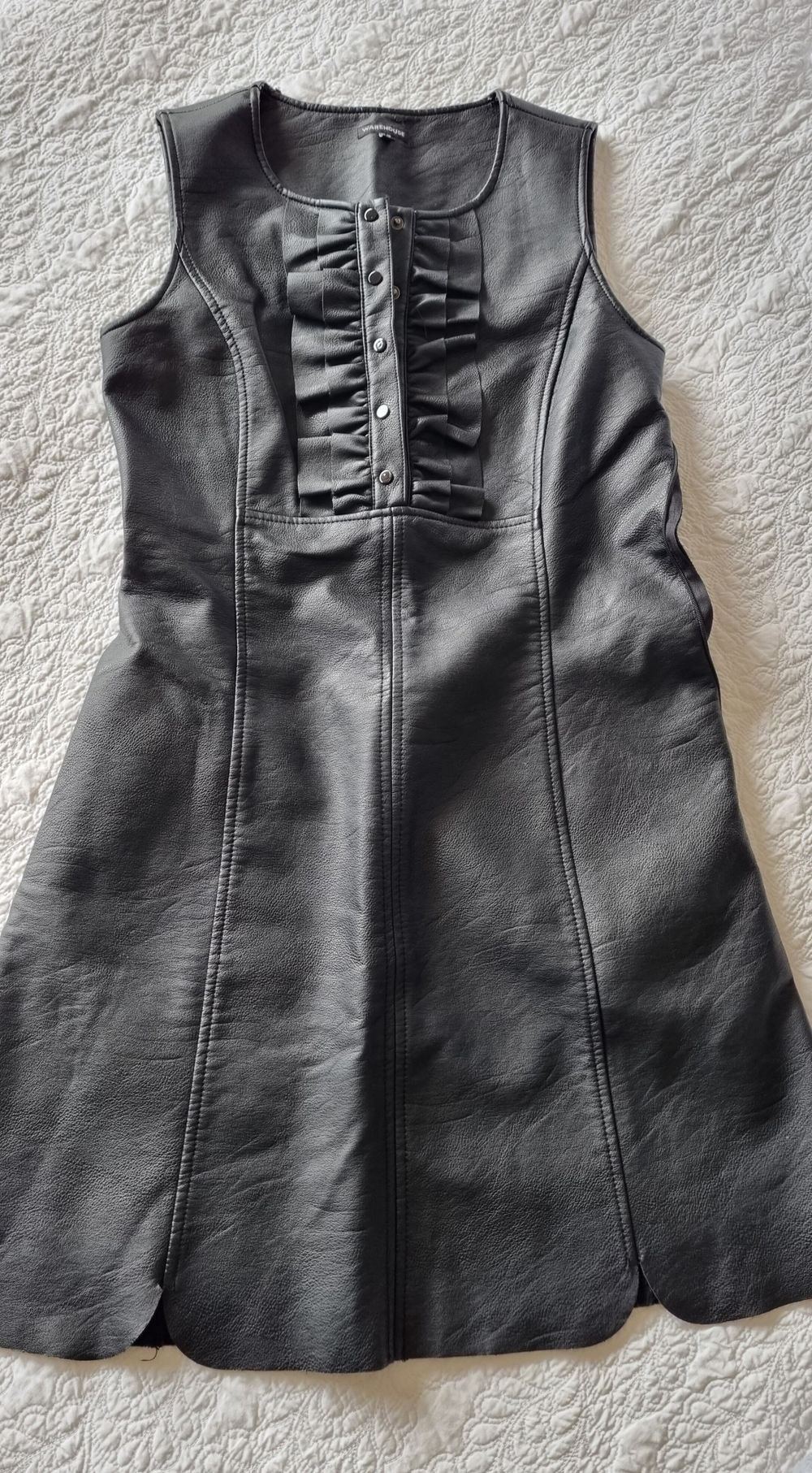 Warehouse UK - Mini black leather dress with ruffle on Designer Wardrobe