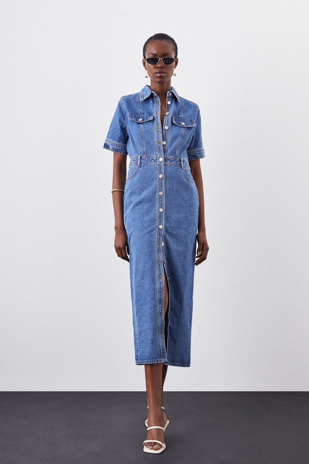 unique denim dresses Jenny Denim Midi Dress