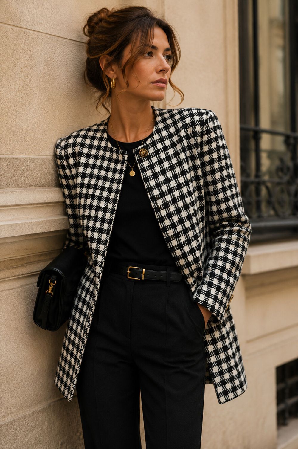 Vintage Fabian Kronenberg Designer Houndstooth Jacket | Chanel-Inspired | Statement Rose Buttons | Size 14-16