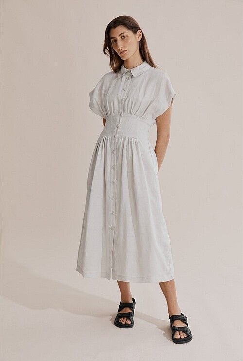 Button Front Maxi Dress Ice Grey