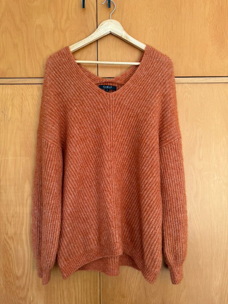 Cable Orange Mohair & Wool Knit Jumper Size L