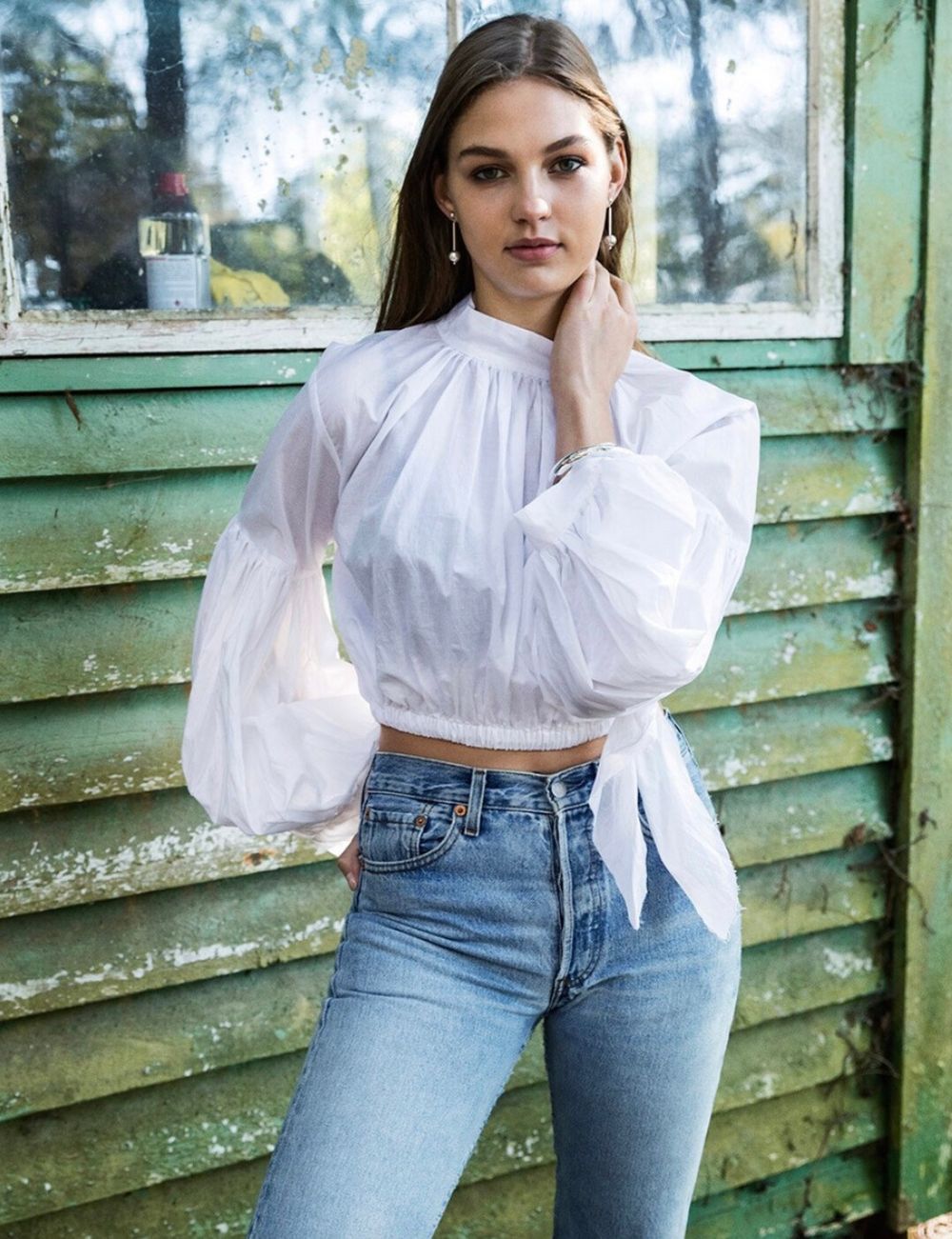 Mahsa Cropped Preacher White Blouse Top