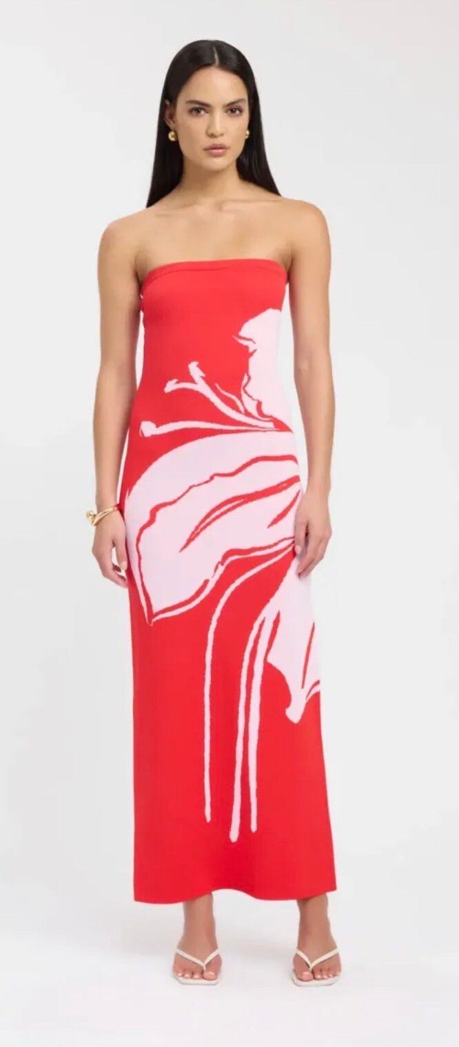 KOOKAI Aloha Red and Pink Strapless Dress
