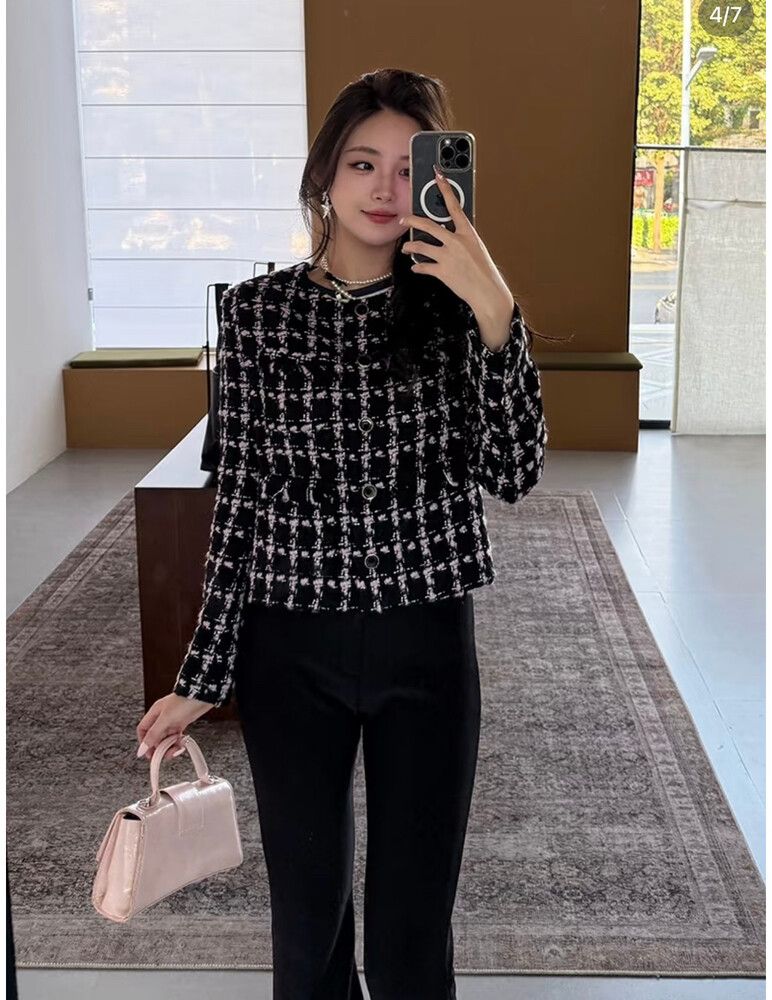 CHANEL Black Pink Tweed Jacket