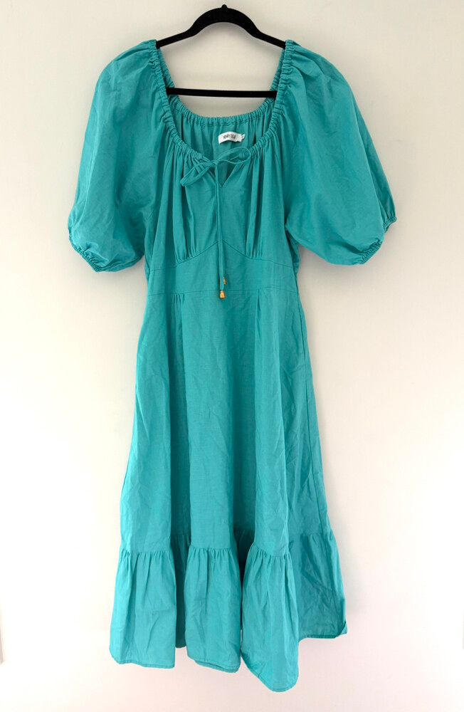 Henry Oscar Teal Ruffled Dress