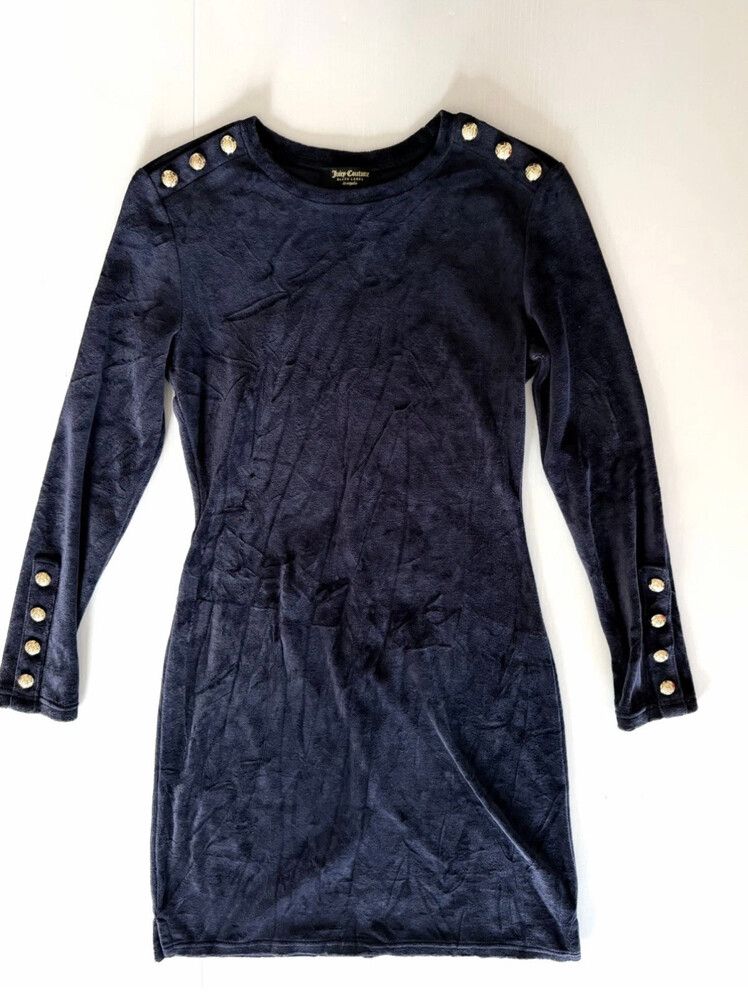 Juicy Couture - Juicy Couture Navy Velvet Dress with Gold Buttons on  Designer Wardrobe