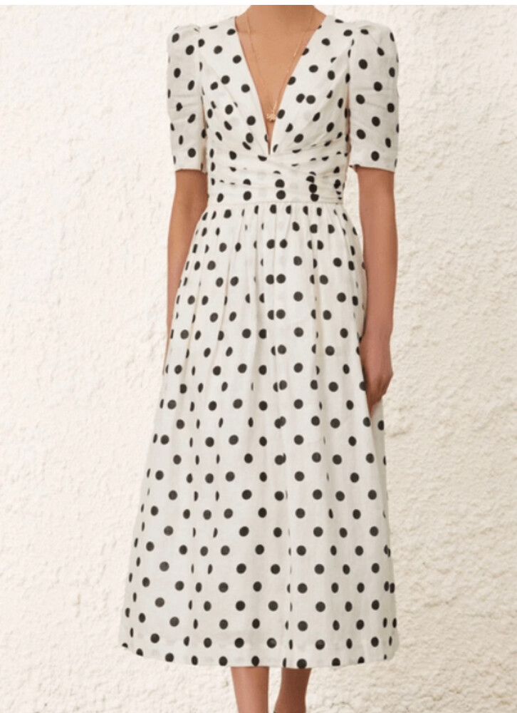 Zimmermann White Polka Dot Midi Linen Dress