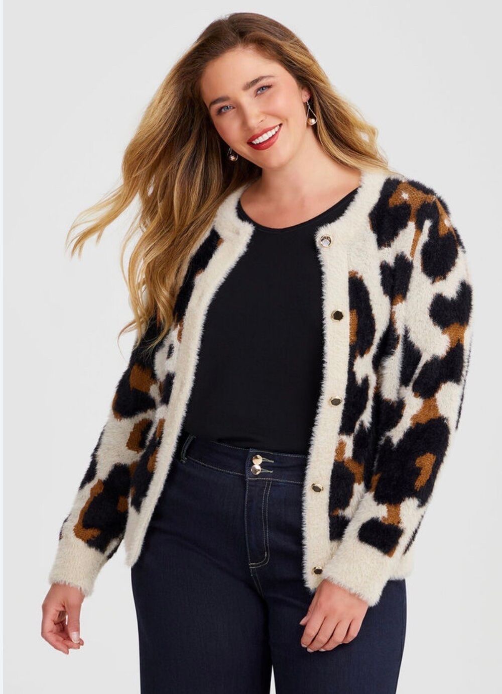 Virtuelle Leopard Print Fuzzy Cardigan