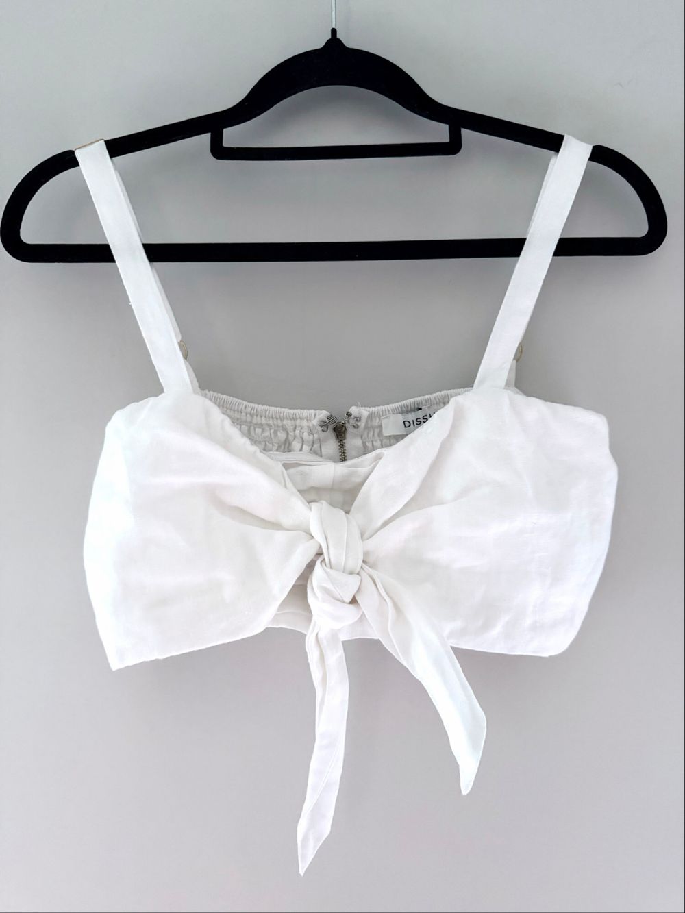 DISSH White Linen Tie Front Top