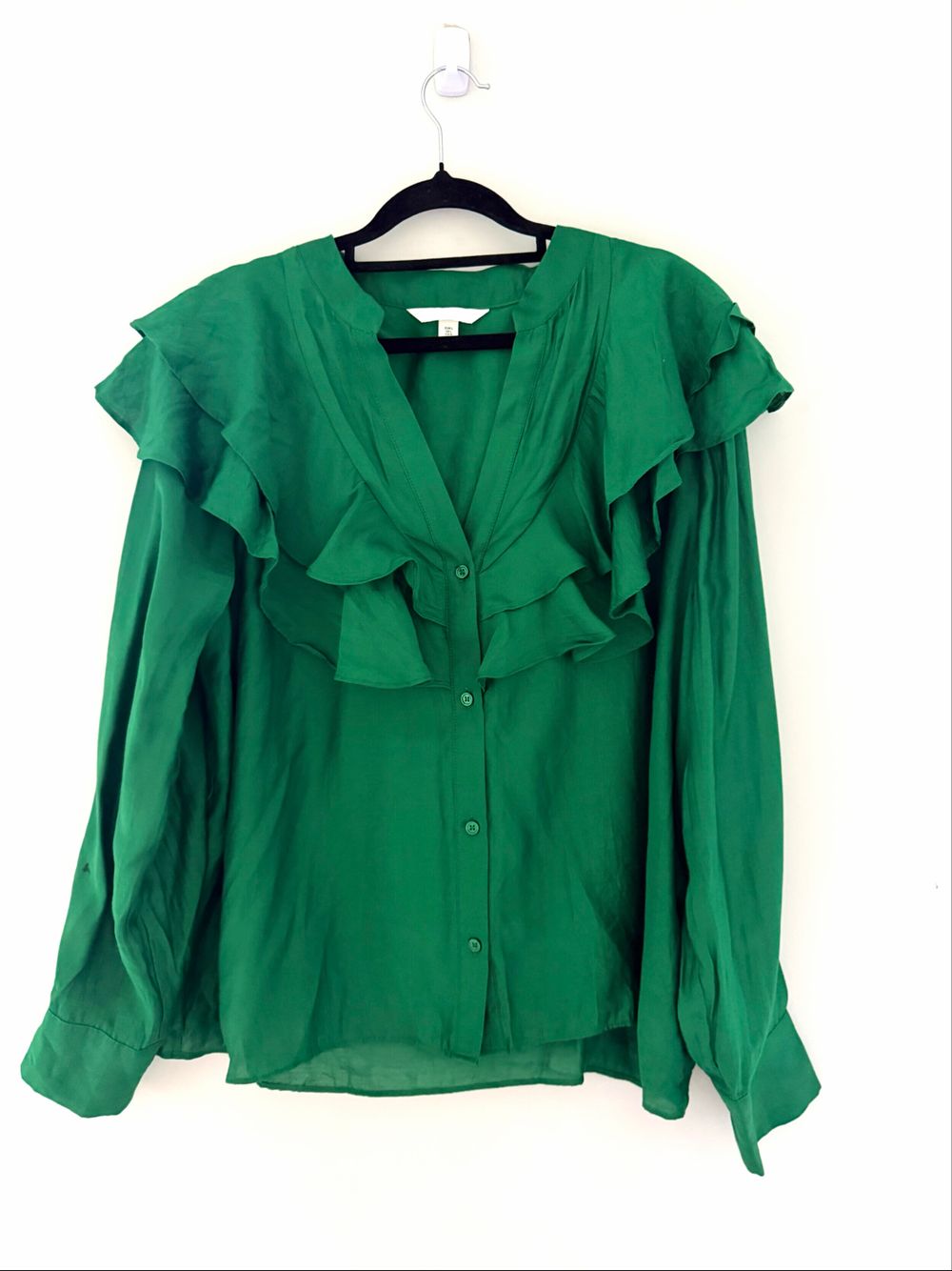 H&M Green Ruffled Long Sleeve Blouse