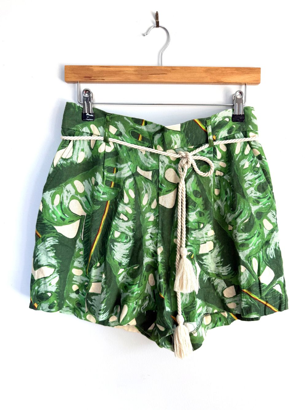 Joie Green Tropical Leaf Print Linen Blend Shorts
