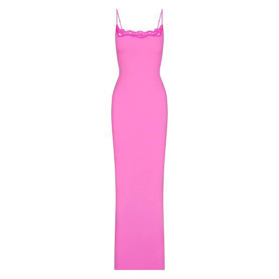 Skims Fits Everybody Lace Long Slip Dress In Taffy Tonal Size S