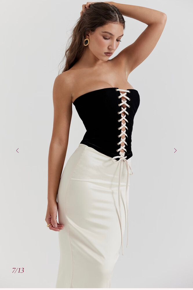 House of CB JAINA black and vintage cream strapless corset dress in size S