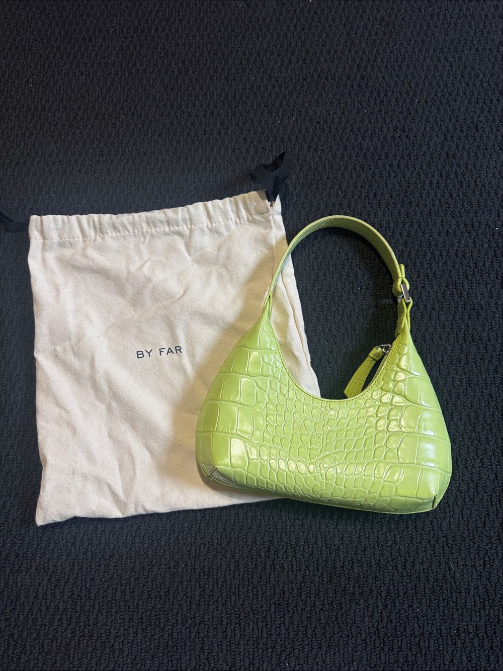 By Far baby amber small croc leather handbag in moc green
