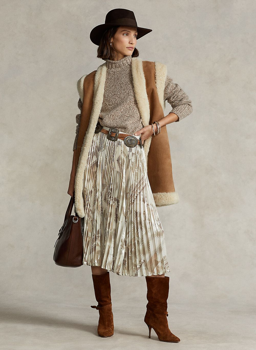 Southwestern Metallic Pleated Midi Skirt