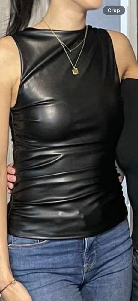 Glassons Black Faux Leather ruched top