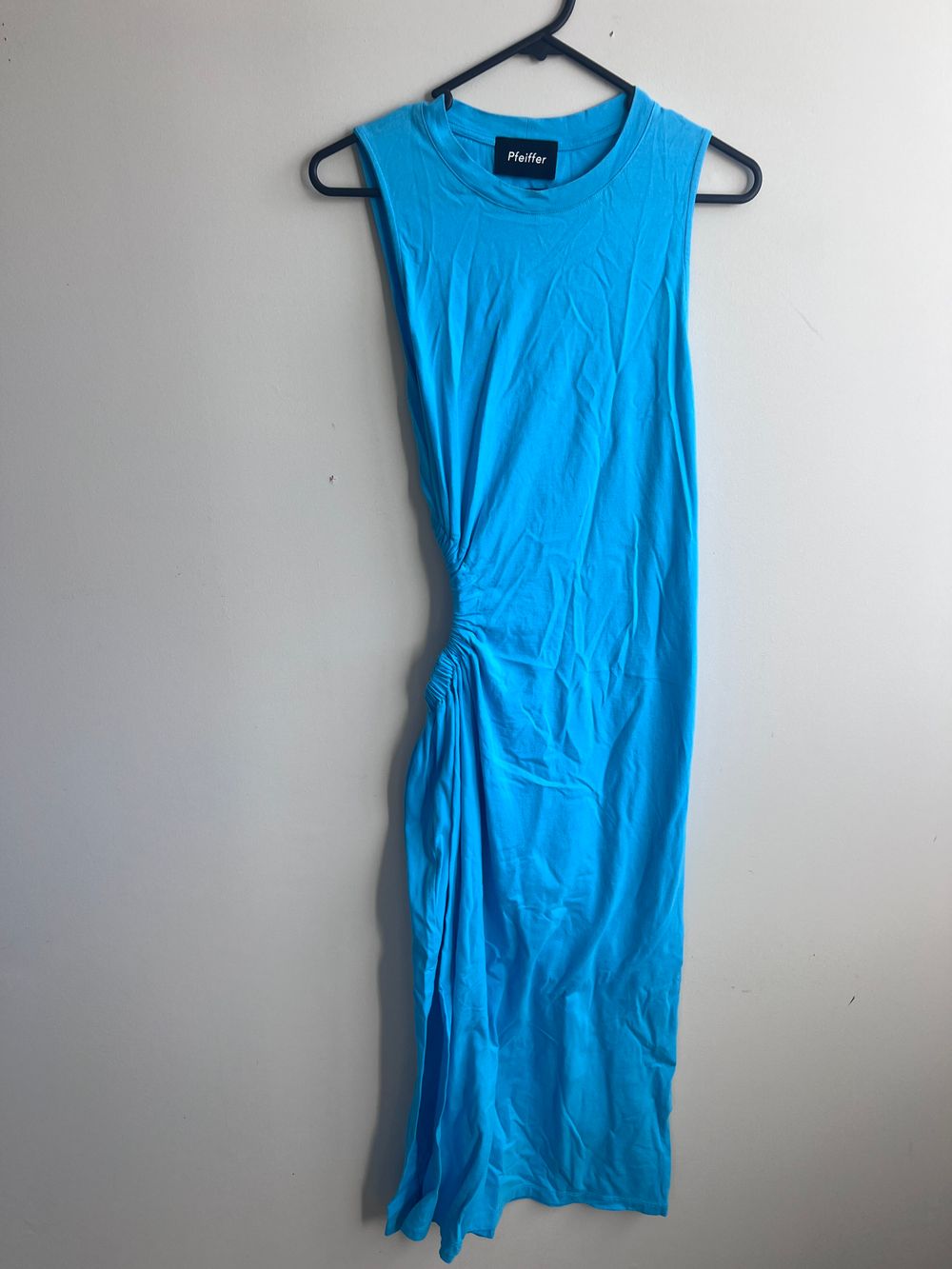 Pfeiffer Blue Sleeveless Ruched Midi Dress