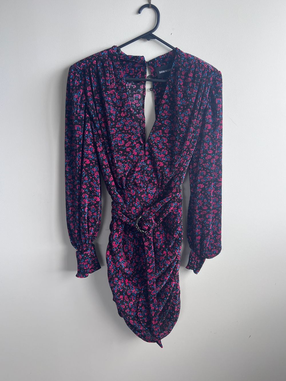 Sabina Musayev Black Floral Pleated Dress