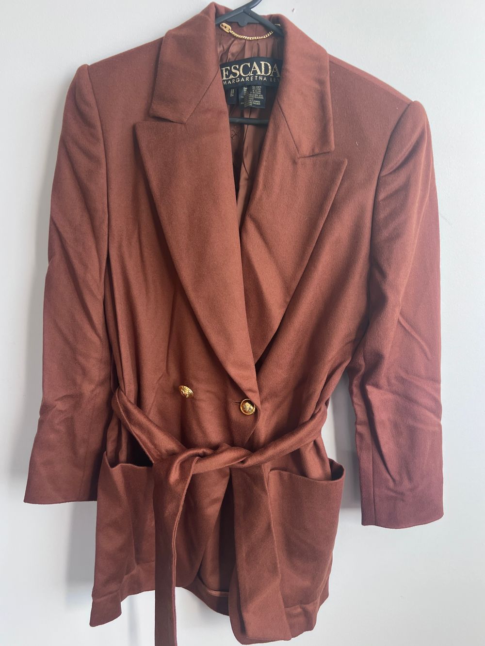 Escada Brown Wool Cashmere Belted Blazer