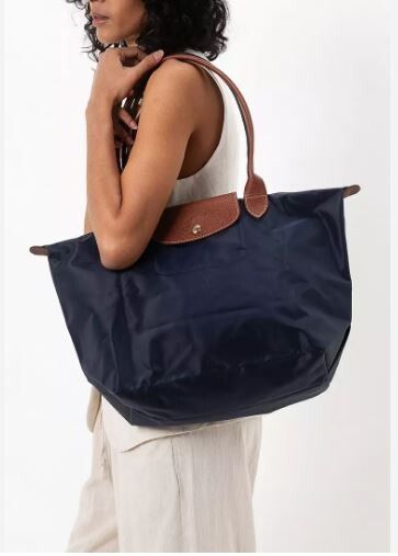 New Longchamp Navy Blue / Brown Leather Handles Large Size Tote bag