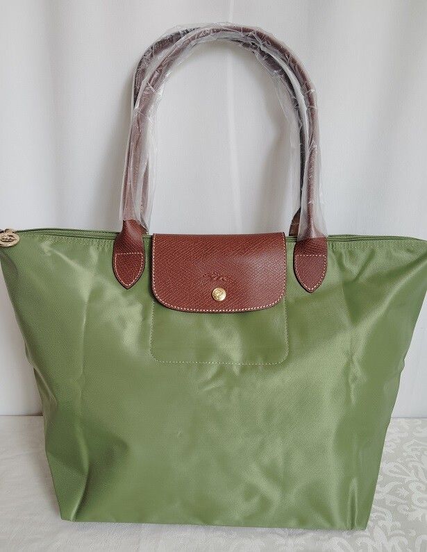 SALE! New Longchamp Green Brown Leather Handles Large Size Tote bag