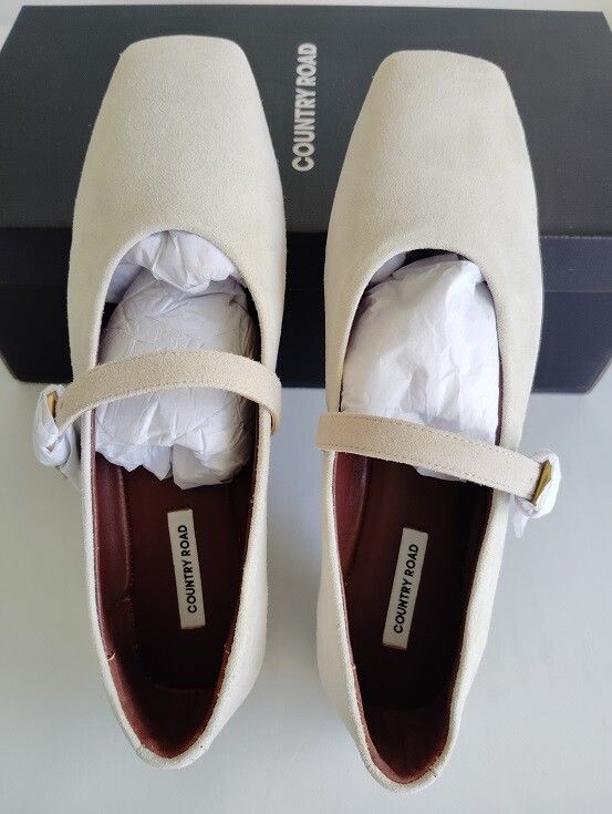 New Country Road White Suede Leather Woman Marian Ballet With Box 37