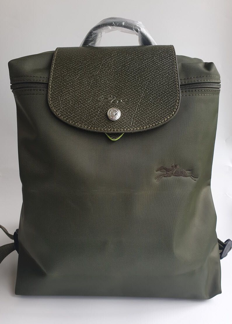New Longchamp Forest Green Medium Size Foldable Backpack