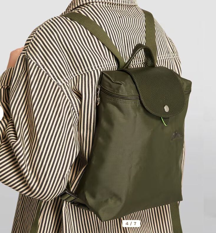 New Longchamp Forest Green Medium Size Foldable Backpack