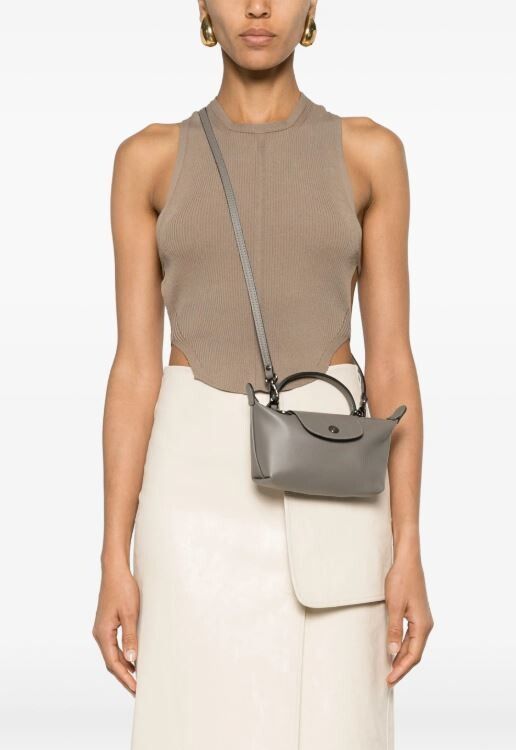 New Longchamp Grey Extra XS Cow Leather Handbag Pouch Shoulder bag